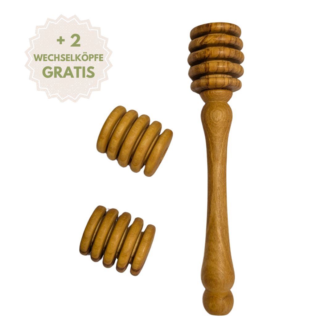Olive wood honey spoon with two replacement heads
