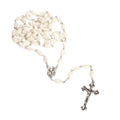Rosenkranz mit ovalen Perlmuttperlen (55 cm) | Elegante Gebetskette mit Kreuz als Geschenk zur Taufe, Kommunion & Firmung