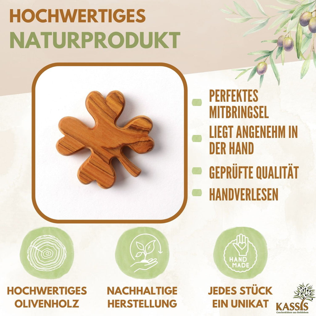 Zweite Wahl: Kleeblatt Handschmeichler aus Olivenholz – mit kleinen Makeln
