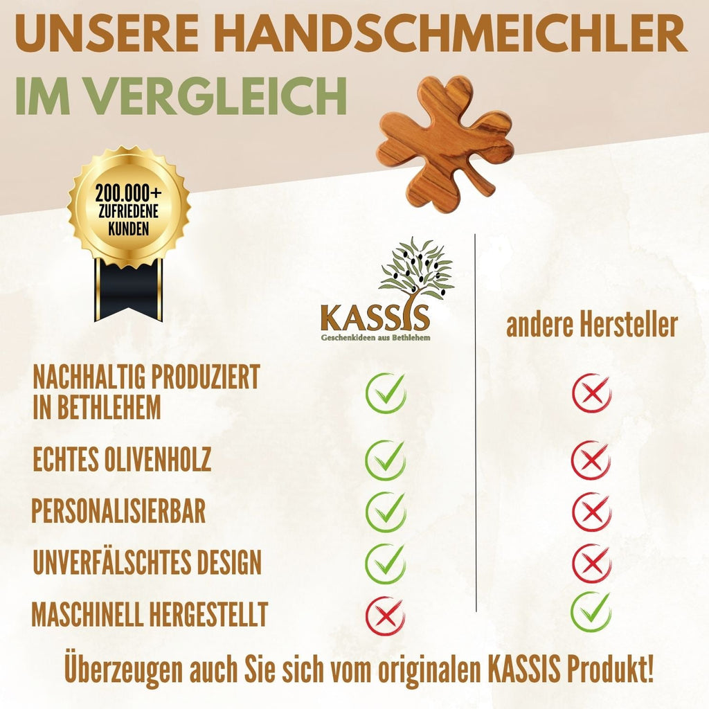 Zweite Wahl: Kleeblatt Handschmeichler aus Olivenholz – mit kleinen Makeln