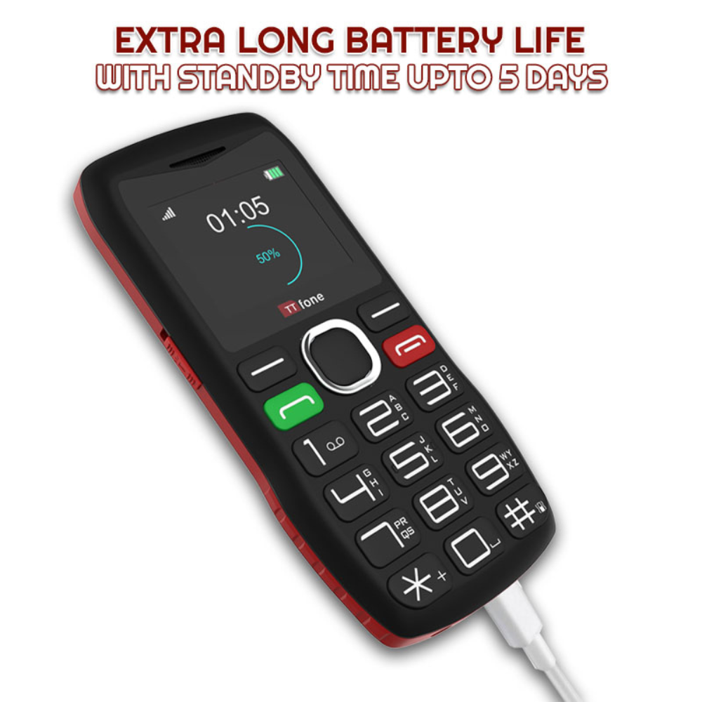 TTfone TT880 Easy-to-Use Big Button Mobile with O2 Pay As You Go SIM, USB C Cable
