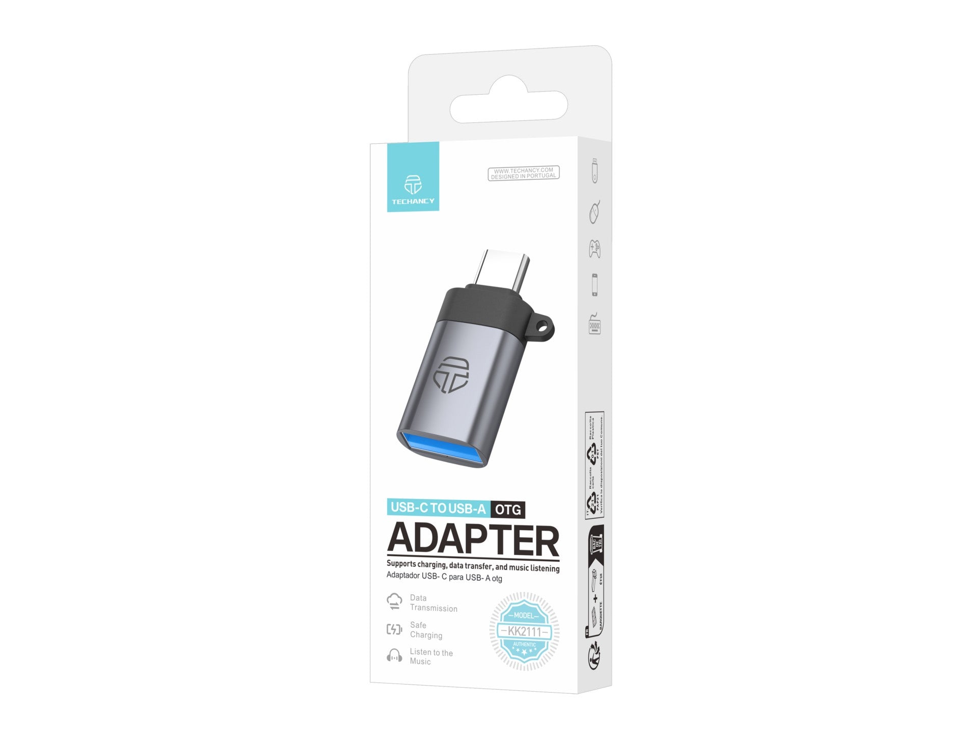 Techancy Adaptador USB-C para USB-A OTG  KK2111, Alta Velocidade de Transferência, Carregamento Seguro e Alta Compatibilidade