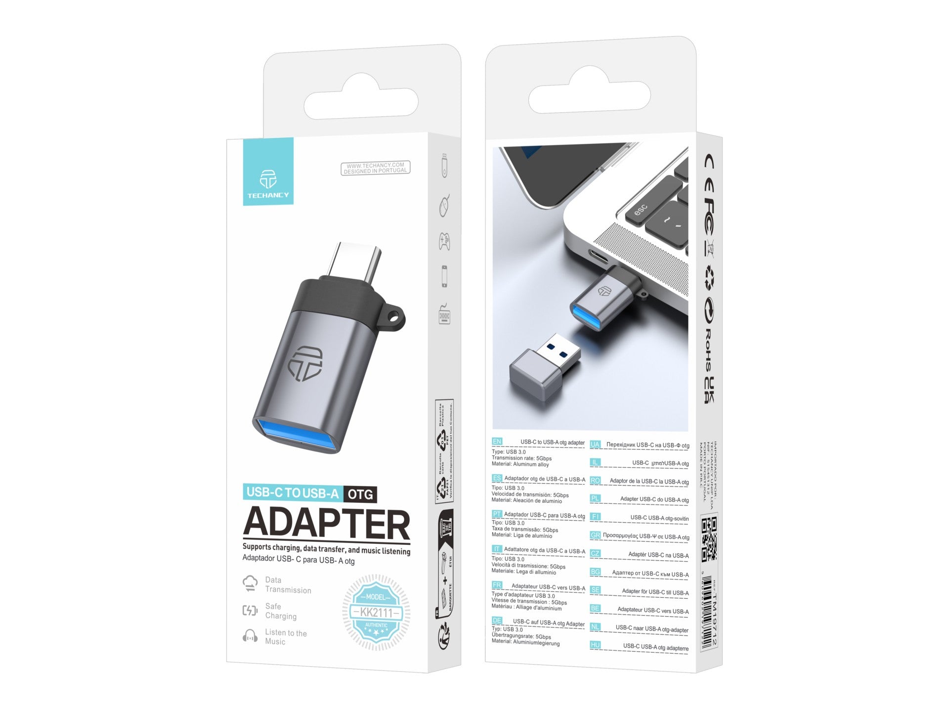 Techancy Adaptador USB-C para USB-A OTG  KK2111, Alta Velocidade de Transferência, Carregamento Seguro e Alta Compatibilidade