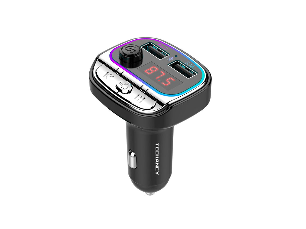 Techancy Transmissor Fm Para Carro TE0867, Bluetooth, Mp3, 2usb 3.1a, Luz Led 7 Cores, Para 12-24v